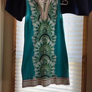 New York & Company Blue Sheath Mini Dress Plunge Neckline